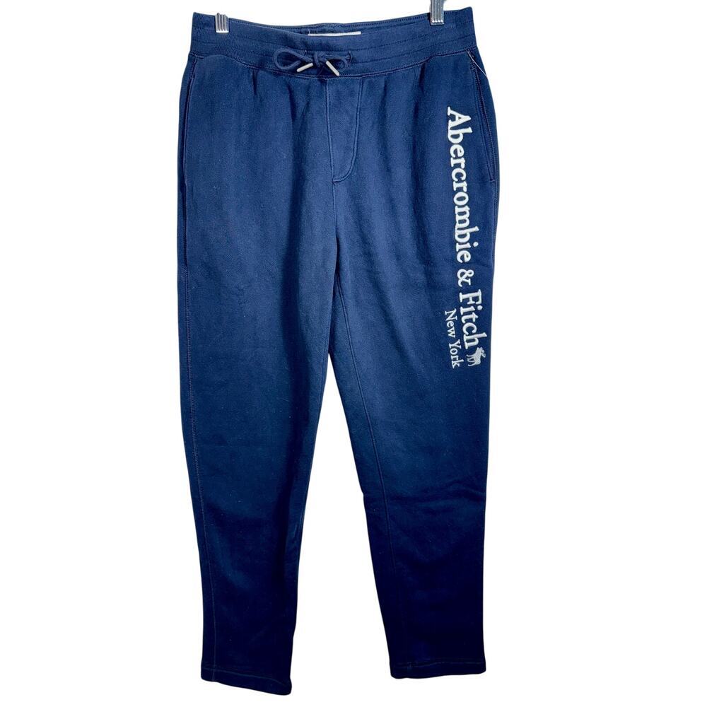 Abercrombie & Fitch Soft AF Fleece Navy Blue White Logo Jogger Sweatpants Size S